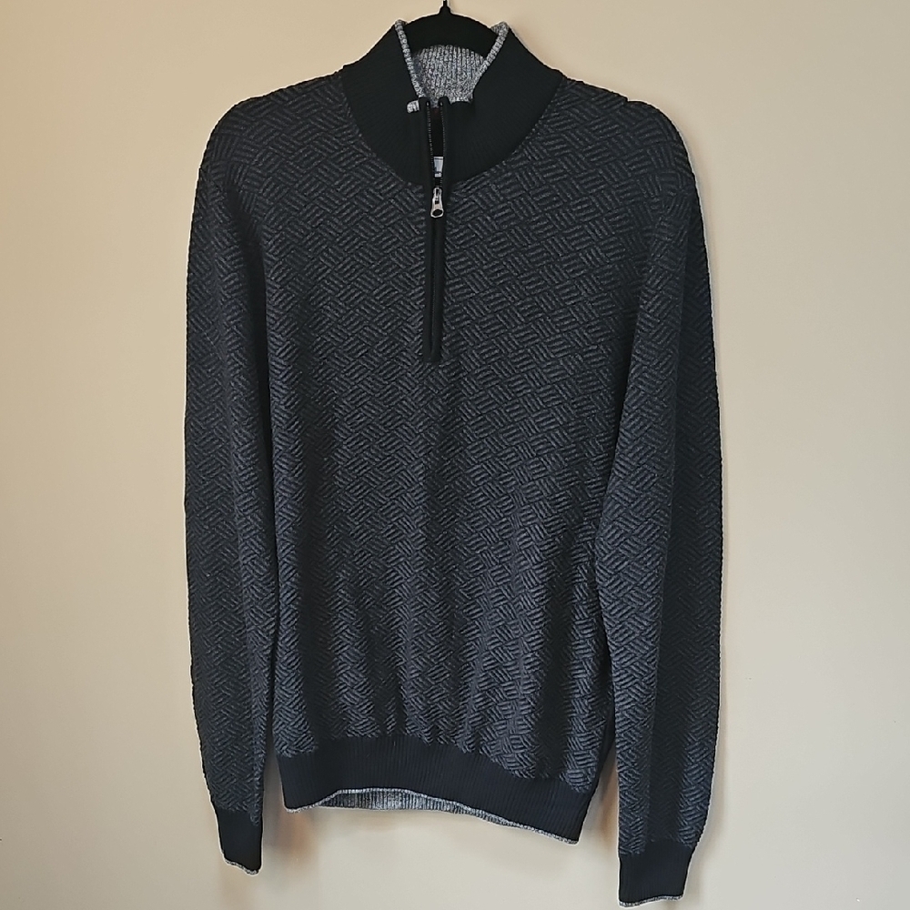 Robert Graham Quarter Zip Charcoal Sweater Business Casual 100% Cotton